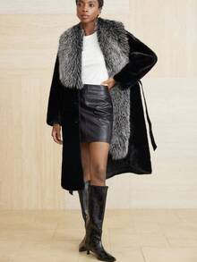 Aveloria Modichic Fashionable, Stylish, Minimalist Design, Elegant, Slimming Large Faux Fur Collar Women Jacket - Black - View 4