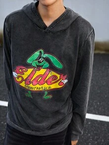 STONE DISTRICT Sudadera con capucha de manga larga con estampado de letras y dibujos animados desgastada y vintage para hombres, sudaderas gráficas, academia, otoño, sudadera de invierno