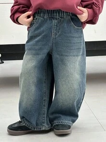 DAZY 宽松茧型休闲牛仔裤，适合男孩，街头风格，秋季