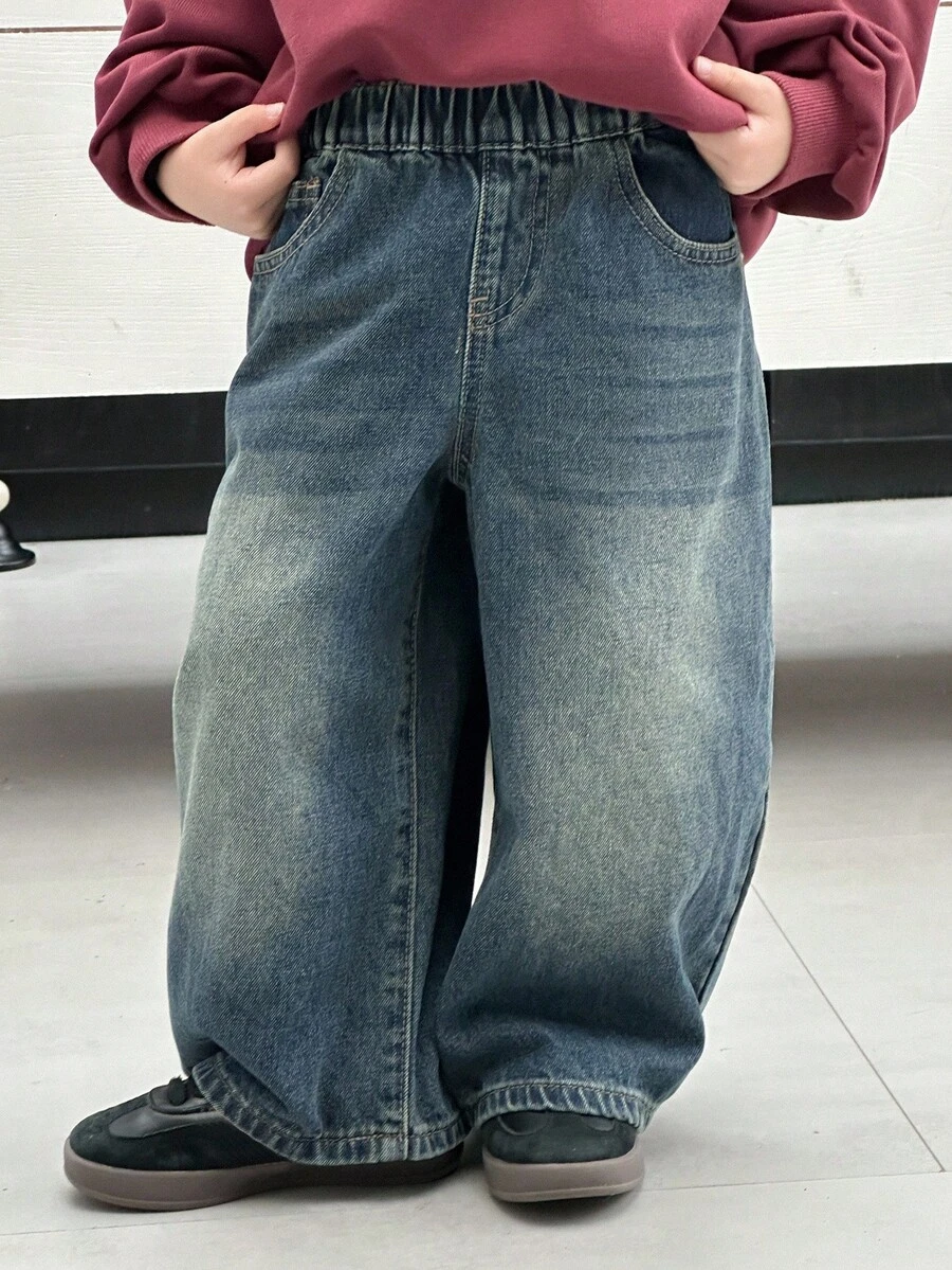 DAZY 宽松茧型休闲牛仔裤，适合男孩，街头风格，秋季