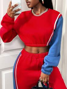 SHEIN BamGlam Sudadera corta de mujer con parches de colores contrastantes - Multicolor - Ver 7