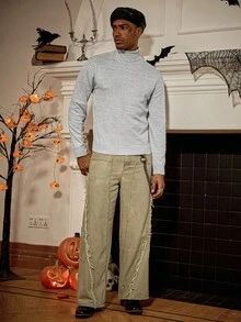 Manfinity Homme Men's Casual Turtleneck Long Sleeve Sweater, Versatile For Autumn/Winter - White - View 4