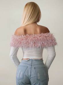 Sweetina Women's Fall/Winter Elegant Fur Collar Splice Off Shoulder Jacket, Autumn - Black - View 2