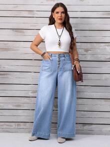 EMERY ROSE Jeans de pierna ancha lavados con ajuste relajado para tallas grandes - Lavado ligero - Ver 6