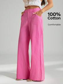 SHEIN Tall 100% Washed Cotton Low Waist Straight Pants,Cargo Pants - Hot Pink - View 1