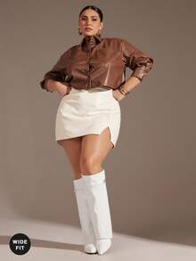 SHUZIA Botas de cuña con puntera puntiaguda y doblez alto para pantorrillas anchas para mujer - Blanco - Ver 5