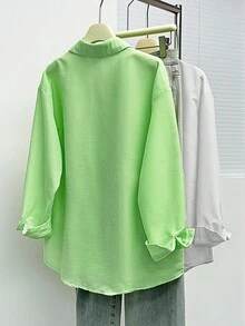 SHEIN 女士休闲通勤条纹长袖衬衫 - 薄荷綠 - 查看 2
