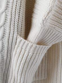 Linhara Vintage Floral Embroidered Loose Fit Midi Knit Cardigan, Cream White Winter - Beige - View 3