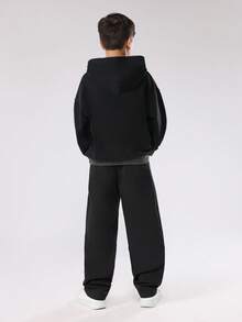 SUMWON 青少年男孩运动裤，白色条纹运动慢跑风格，撞色拼接细节，弹性袖口，运动裤，休闲羊毛，保暖冬季 - 黑色 - 查看 5