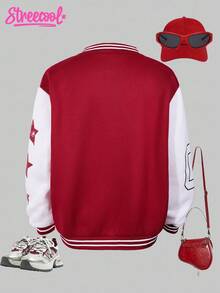 SHEIN Streecool Kids Streecool Tween Girl Girls Casual Comfortable Fashionable Design Daily Versatile Graphic Letter & Number Bomber Jacket, Autumn/Winter Fall