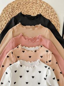 SHEIN 10pcs Babygirl Polka Dot Print Long Sleeve T-Shirt Set, Cute & Versatile, Autumn/Winter Fall