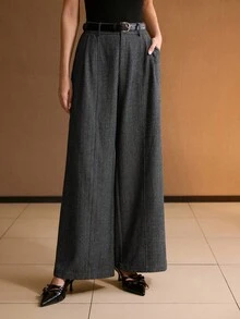 MOTF PREMIUM 人字纹阔腿裤 - 黑色 - 查看 5