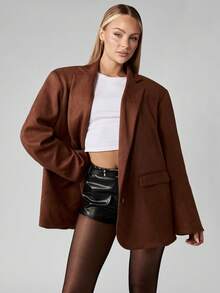 MISSGUIDED Áo khoác vest nữ dáng rộng tay dài công sở chuyên nghiệp cài nút đơn vai đệm dáng ôm vừa vặn thời trang thu đông - Cà phê nâu - Xem 1