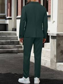 Manfinity Mode 2件套男士翻领长袖西装外套和裤子休闲商务套装