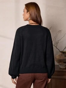 LanaWest Women's Casual Vacation Western Cowgirl Style Sequin Patchwork Raglan Sleeve Sweater, Autumn - Black - View 2