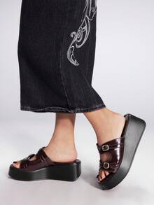 Sugerpunk Sandali con plateau da donna alla moda, suola spessa nera, eleganti con fibbia metallica bordeaux, adatti per strada e feste - Bordò - Visualizzare 4