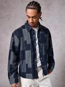 DAZY 男士拼布牛仔夹克，街头风格，多色，秋季 - 彩色 - 查看 4