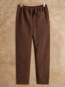 Calça de Corduroy Tecida Masculina, Para o Outono - Café - Visão 5