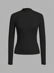 SHEIN EZwear 2 Áo thun dài tay ôm dáng thường ngày cho nữ, vải gân, đa năng, phù hợp cho mùa thu/đông - Nhiều màu - Xem 4