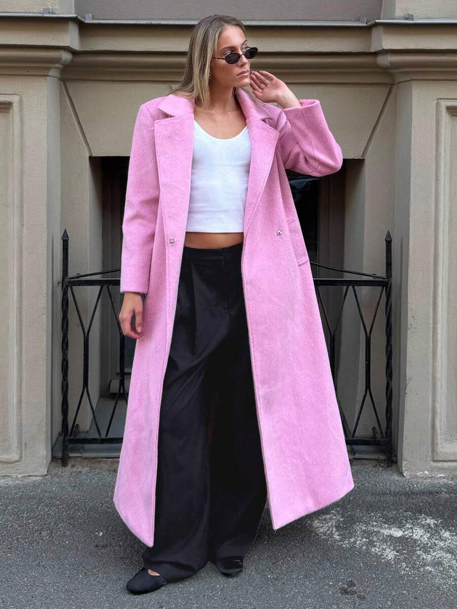 MOTF PREMIUM LAPEL BLACK BELT OVERCOAT