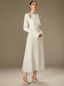 NOVVYNE Vestido longo feminino elegante e detalhado com amarração, primavera/outono