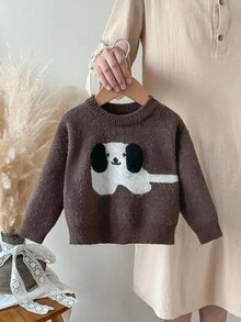 Suéteres holgados de cuello redondo de manga larga casuales y lindos para bebés niños en otoño/invierno - Café integral - Ver 4