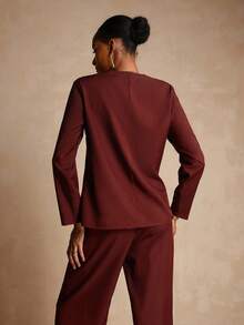 Lyxana Women's Casual Solid Color Single-Button Top & Pants 2 Pieces Set - Brown - View 2