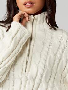 MISSGUIDED 秋冬款麻花针织拉链毛衣，正面带拉链，带兜帽 - 白色 - 查看 6