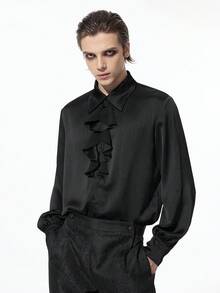 ROMWE MEN Goth 男士哥特式深色风格优雅荷叶边长袖衬衫，秋季 - 彩色 - 查看 4