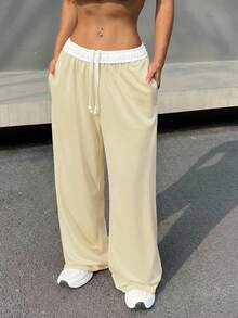 SHEIN EZwear 杏色 Anastasia 运动裤，适合毕业典礼、返校季、女教师穿着 - 杏色 - 查看 4