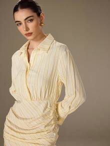 Modelyn Damen modisches, lässiges, sexy, elegantes gestreiftes Weiß und Gold Minikleid - Weiss - Übersicht 6