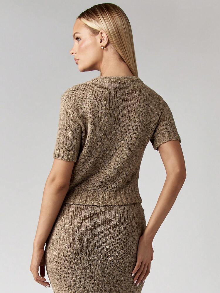 MISSGUIDED Maglione corto con maniche a campana in maglia bouclé spessa, lavorazione a trama grossa, per autunno inverno