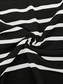 SHEIN 秋季服装，秋装，孕妇秋冬服装，孕妇条纹印花圆领开衩休闲长袖套头毛衣，女士毛衣，女士套头衫，孕妇秋冬加大码毛衣 - 黑與白 - 查看 5