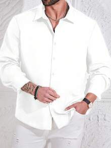 Manfinity Homme Plus Size Men's Plain Casual Long Sleeve Shirt, Autumn, For Fall