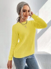 EMERY ROSE Suéter casual de unicolor con abertura lateral y cordones - Amarillo - Ver 3