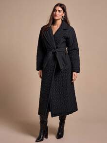 CLARA VERO Women Long Belt Detailed Winter Coat - Black - View 6