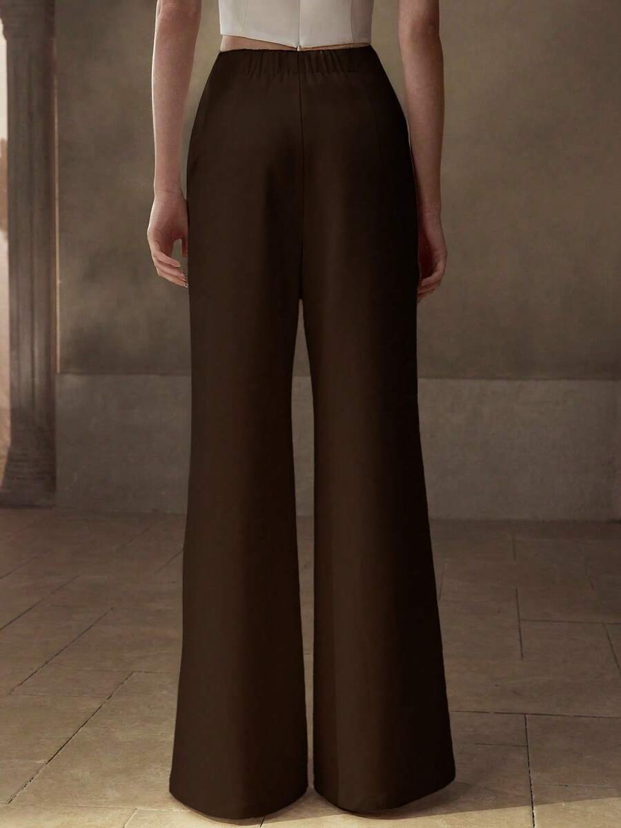 MOTF PREMIUM ELEGANT STRUCTURED WIDE LEG SUIT PANTS - Coffee Brown - View 2