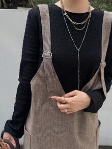 FRIFUL Vestido holgado de mujer a cuadros con tirantes, vestido maxi - Gris - Ver 5