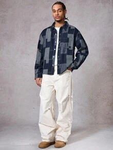 DAZY 男士拼布牛仔夹克，街头风格，多色，秋季 - 彩色 - 查看 5