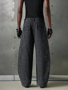 NEON BLANC Men's Street Fashion Casual Curved Knife Rhinestone Leopard Print Pants - Black - View 3