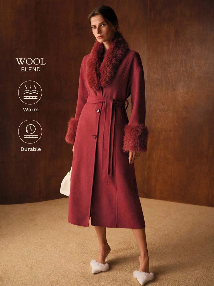WOOL CONTRAST FAUX FUR DETAIL OVERCOAT