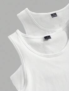 Tseoso 2pcs Casual Round Neck Slim Fit Women's Tank Top Suitable For Summer Back To School, Early Autumn, Winter, 95% Cotton, Suitable For Summer, Vintage, Cute Summer Top, Soft-Girl, Summer Outing Items, Home, Back To School, Fall Women , Versatile, Teacher, Office For Women, Going Out Top Women, Gift For Mom - White - View 3