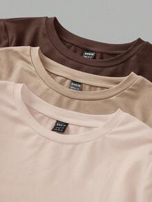 SHEIN EZwear Bộ 3 áo thun dài tay cổ tròn thoải mái cho nữ, phù hợp cho mùa thu/đông - Nhiều màu - Xem 5