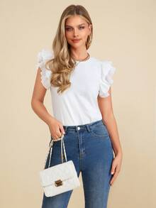 Amorya Top Sólido Con Agujero De Brazo De Volantes Schiffy - Blanco - Ver 5