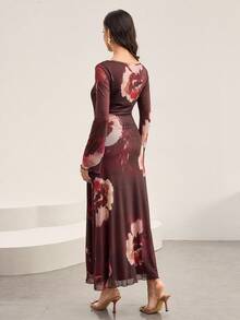 Veilorie Off Shoulder Tie-Dye Print Flare Sleeve Waist Cinched Slim Fit Casual Everyday Vacation Party Dress - Multicolor - View 5