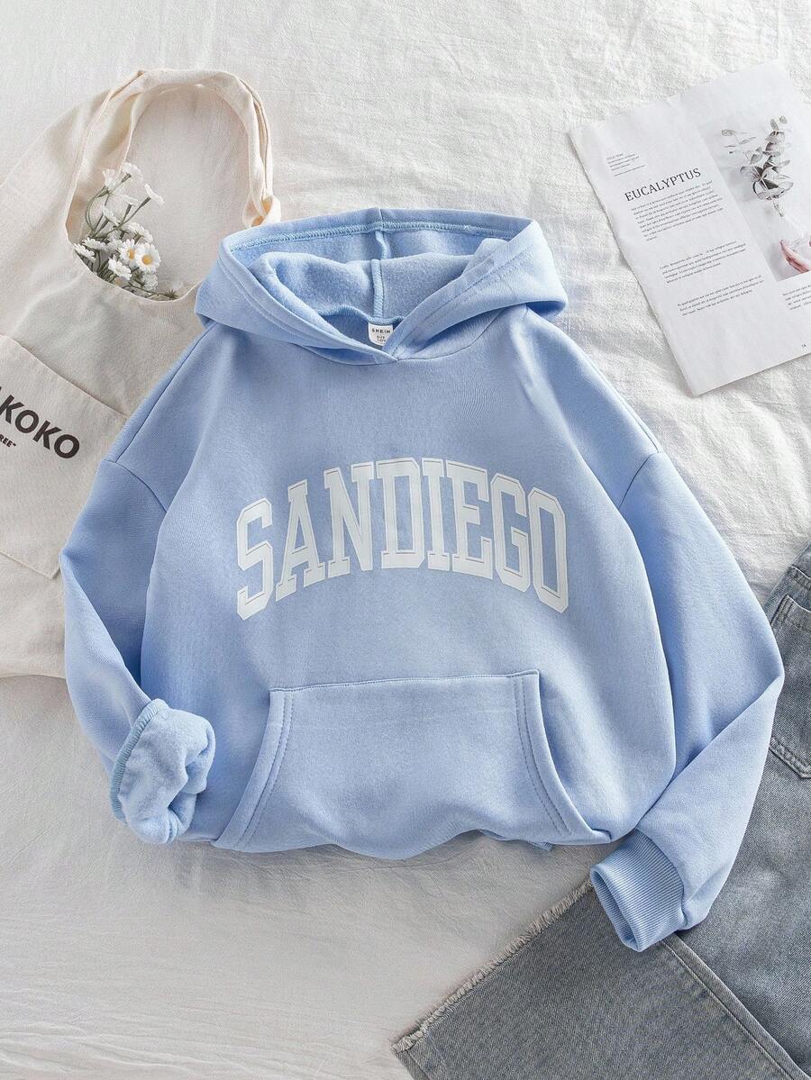 Genkimix Kids Oversized Letter Graphic Fleece Sweatshirt With Large Pockets For Tween Girls Fall Winter