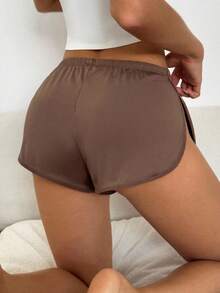 Aloruh Cozy Fall Elegant Lady's Autumn Khaki And Brown Brown Sexy Color, Comfortable Plain-Colored Casual Underwear, Designed For Both Men And Women