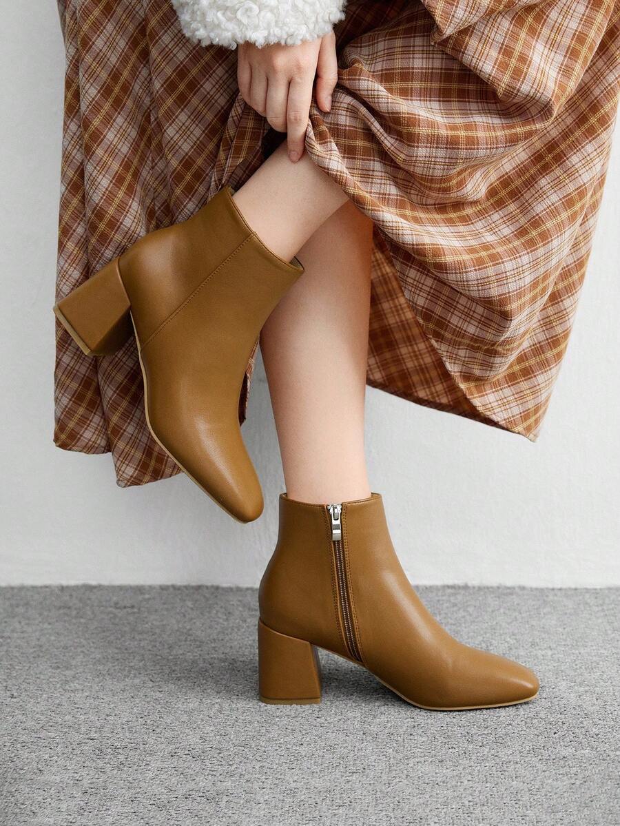 CUCCOO BIZCHIC 女士时尚踝靴，驼色通勤风踝靴，时尚舒适的简约女士踝靴 - 駝色 - 查看 1