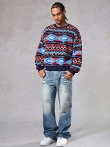 DAZY Sudadera con capucha de forro polar con estampado geométrico para hombres, multicolor (azul, rojo), otoño - Multicolor - Ver 5