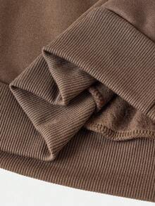 SHEIN Girlism 少女休闲/校园、返校、运动/圆领/刺绣/猪鼻扣/松紧下摆/连帽衫/运动裤/两件套/波西米亚风/街头服饰~套头衫~运动服~舒适 - 棕色 - 查看 14